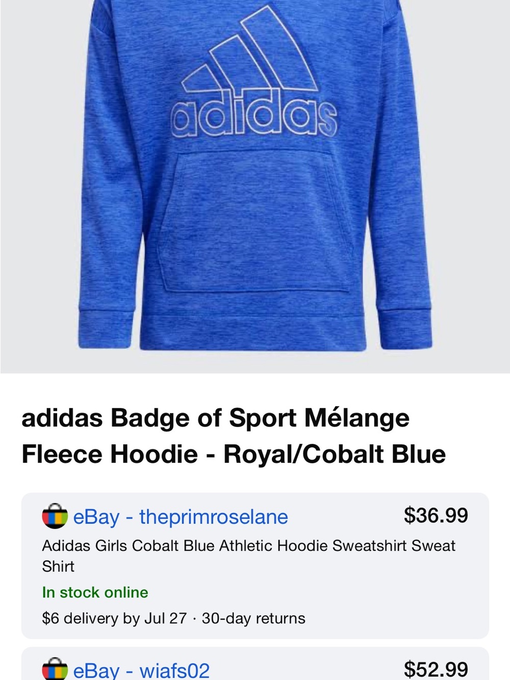 adidas Kids Mélange Badge Logo Hoodie in Cobalt Blue